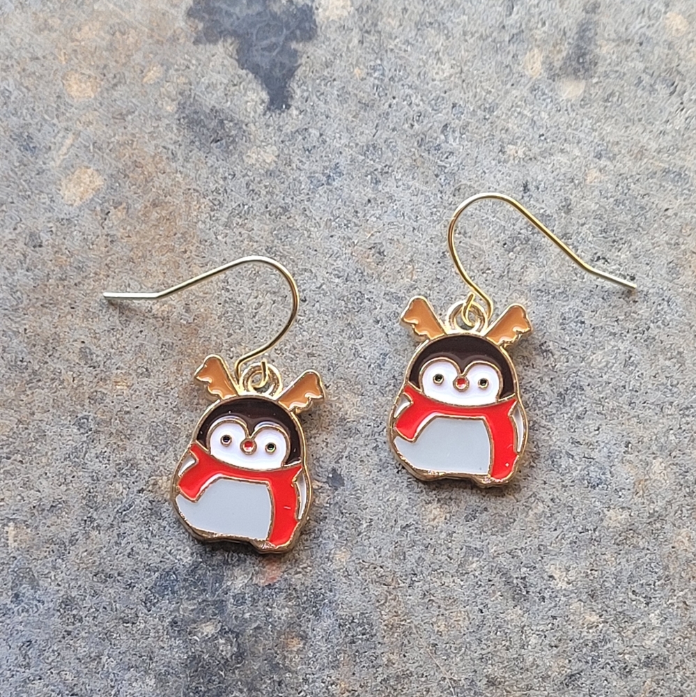 Penguin Reindeer Antler Holiday Earrings